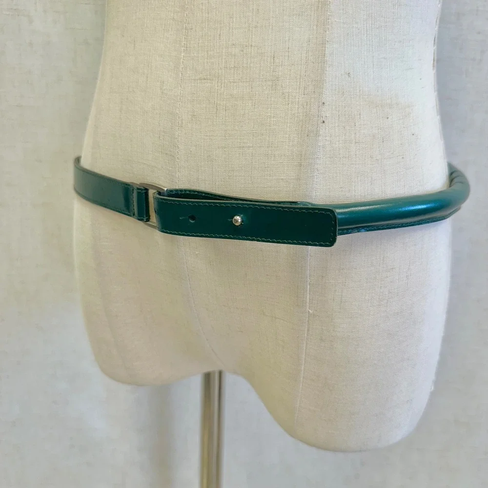 Vintage Ralph Lauren Emerald Green Tubular Leather‎ Rolled Skinny Belt Size 30